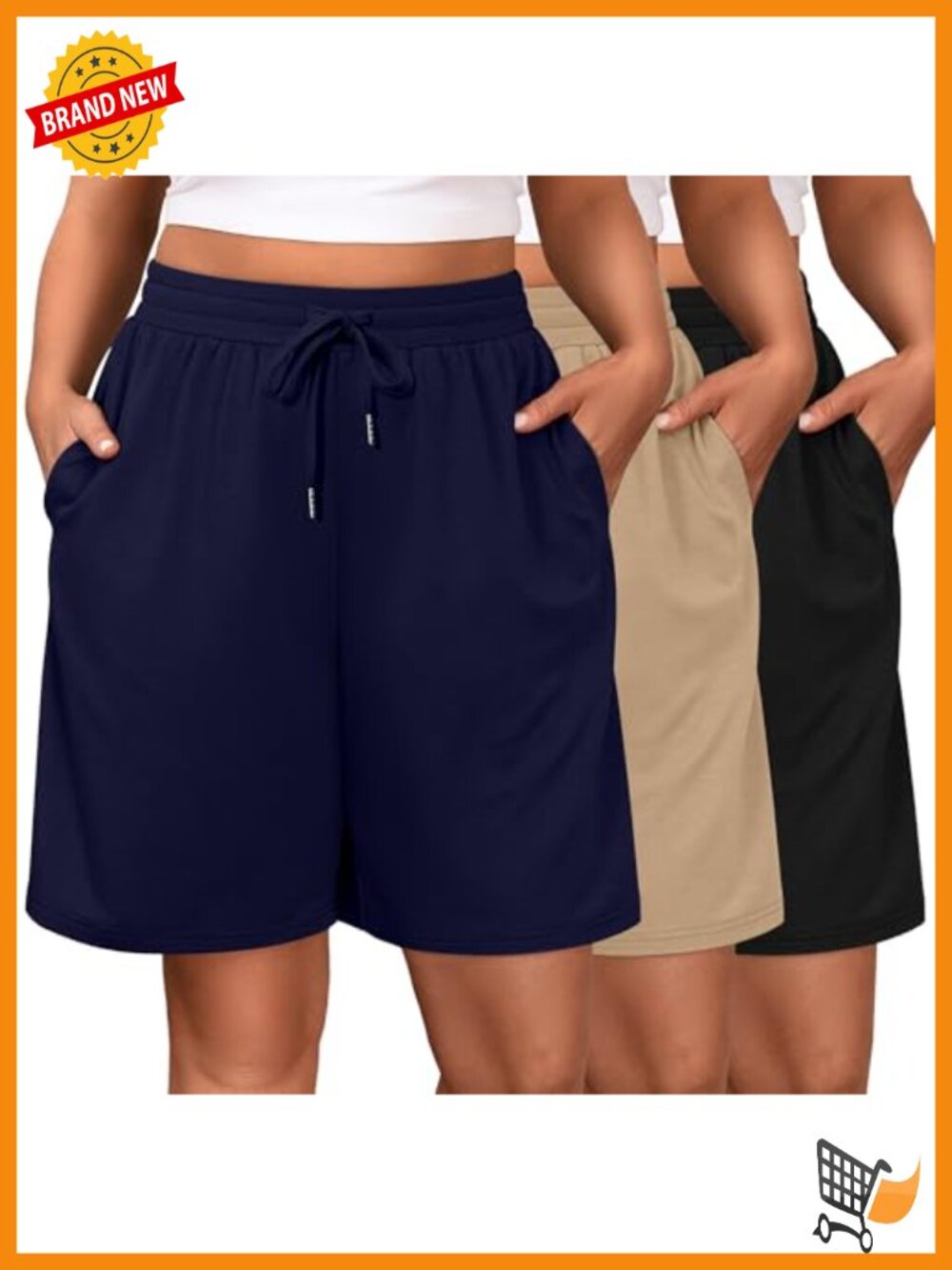 Plus Size Women's Bermuda Shorts - Wide Leg Drawstring Knee Length Athletic